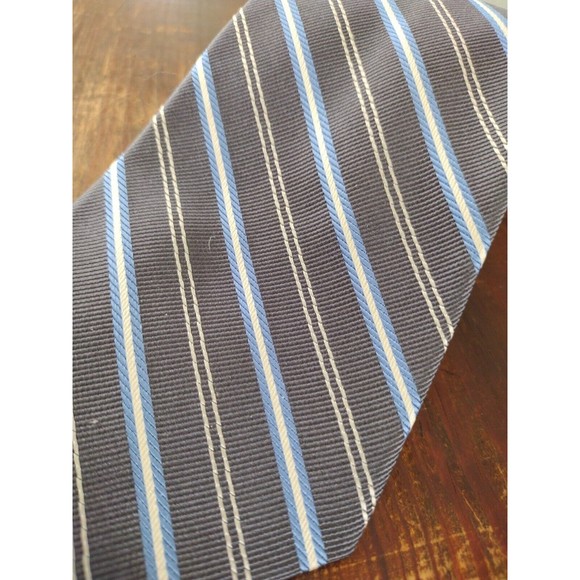 Repp Stripe Necktie 100% Silk Tie Gray Blue White Jos.A.Bank Mens - Picture 5 of 13